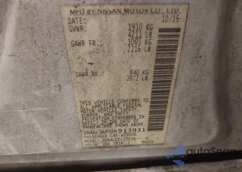 2015 Nissan Altima 2.5 S from USA, damaged, VIN 1N4AL3AP5FN913931